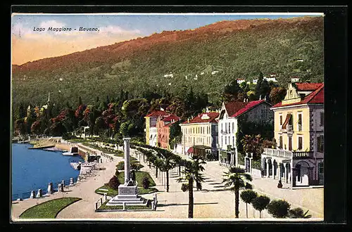 AK Baveno /Lago Maggiore, Ortspartie mit Denkmal und Bergen