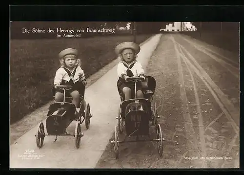 AK Die Söhne des Herzogs von Braunschweig im Automobil, Spielzeug