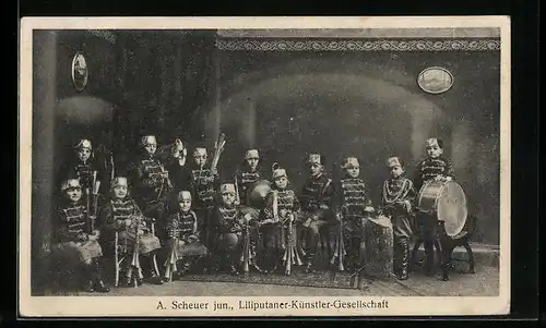 AK Liliputaner-Künstler-Gesellschaft mit Instrumenten