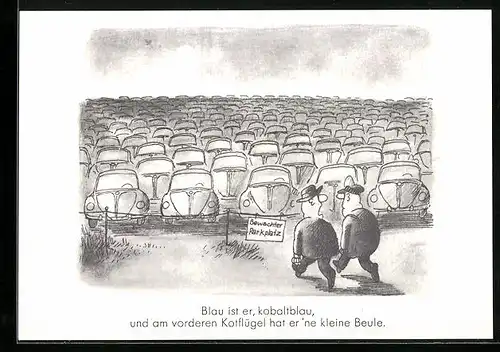 AK Zwei Männer vor einem bewachten Parkplatz, Aus der Serie Spass am VW