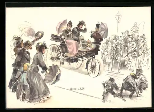 Künstler-AK Stuttgart, Benz 1888, Auto