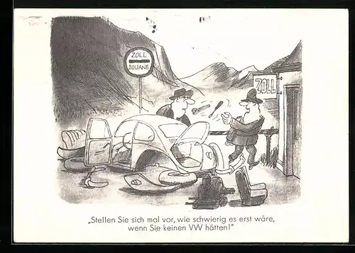 AK Auseinander genommenes Auto am Zoll, Aus der Serie Spass am VW