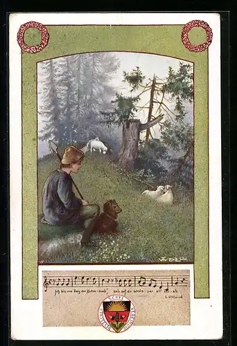 Künstler-AK T. Welzl, Deutscher Schulverein Nr. 98: Ich bin vom Berg der Hirtenknab