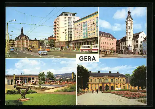 AK Gera, Strasse der Republik, Rathaus, Terrassencafé Osterstein