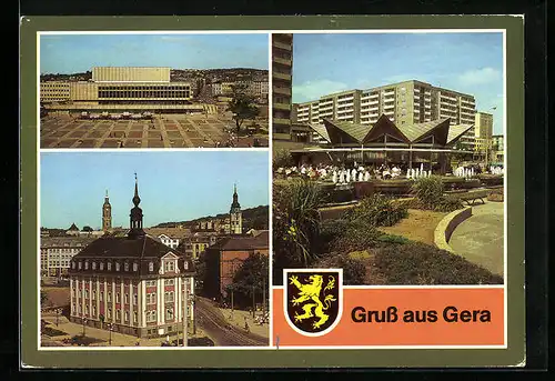 AK Gera, Blick zum Kulturpalast, Museum der Stadt Gera, Café Rendezvous