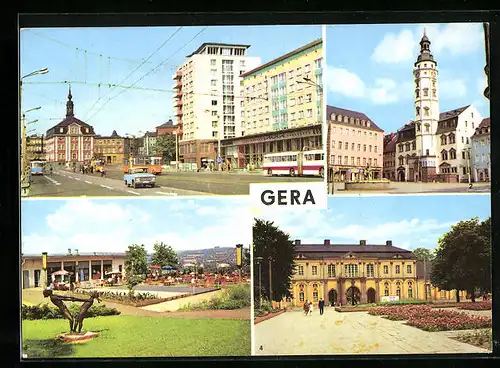 AK Gera, Strasse der Republik, Rathaus, Terrassencafé Osterstein, Orangerie