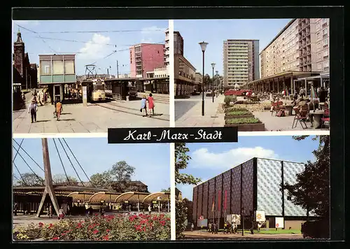 AK Karl-Marx-Stadt, Zentralhaltestelle, Rosenhof, Omnibusbahnhof