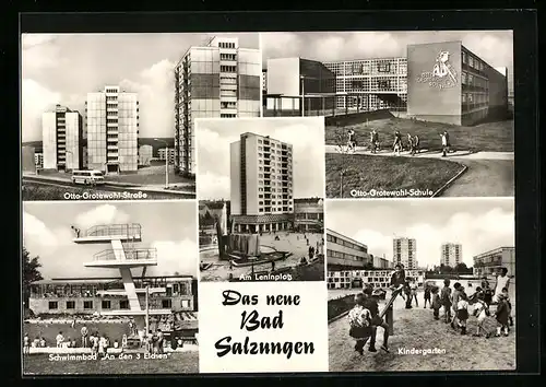 AK Bad Salzungen, Otto-Grotewohl-Strasse, Leninplatz, Schwimmbad An den 3 Eichen