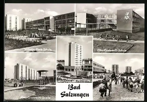AK Bad Salzungen, Wilhelm-Pieck-Schule, Otto-Grotewohl-Schule, Kindergarten, Hochhaus am Leninplatz