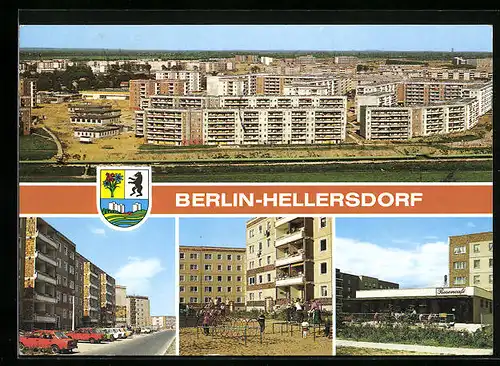 AK Berlin-Hellersdorf, Rosencafe, Mietskasernen, Sprembergerstrasse, Wappen