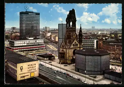 AK Berlin, Ensemble um Europa-Center und Gedächtniskirche aus der Vogelschau