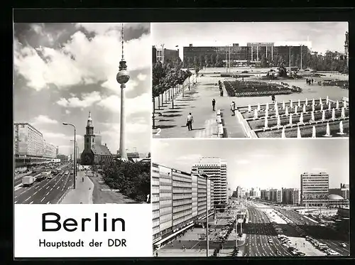 AK Berlin, Marienkirche und Fernsehturm, Karl-Marx-Allee, Palast der Republik