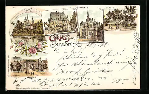 Lithographie Osnabrück, Dom, Rathaus, Marienkirche