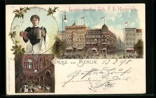 Lithographie Berlin, Restaurant Hopfenblüthe Inh. F. H. Rieprich, Bedienstete