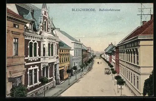 AK Bleicherode, Bahnhofstrasse aus der Vogelschau
