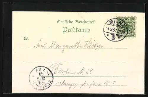 Lithographie Mainz, Teilansicht, Stadthalle, Neue Strassenbrücke