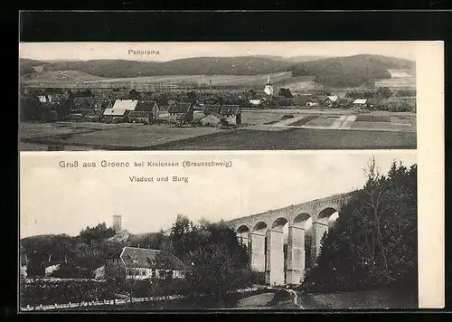 AK Greene bei Kreiensen /Braunschweig, Ortspanorama, Viaduct und Burg