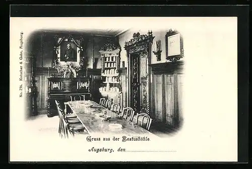 AK Augsburg, Beatushöhle, Innenansicht mit Bismarck-Portrait