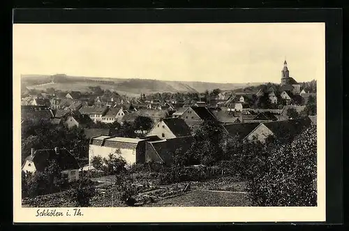 AK Schkölen i. Th., Teilansicht mit Kirche