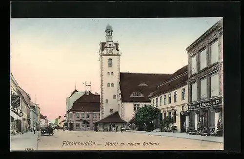 AK Fürstenwalde, Markt mit Geschäften und neuem Rathaus