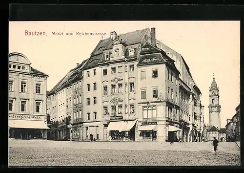 AK Bautzen, Markt und Reichenstrasse mit Geschäften