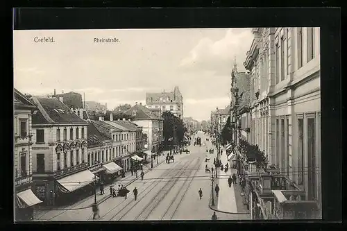 AK Crefeld, Rheinstrasse mit Geschäften