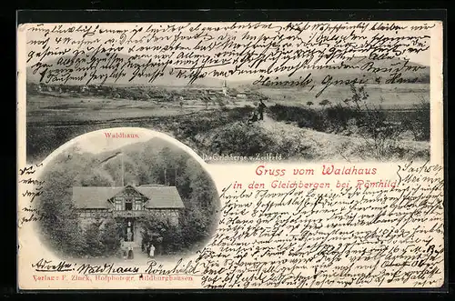 AK Römhild, Gasthaus Waldhaus, Die Gleichberge und Zeilfeld