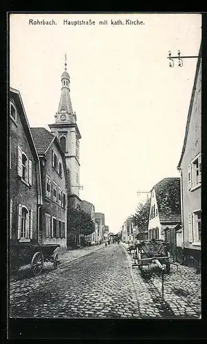 AK Rohrbach, Hauptstrasse mit kath. Kirche