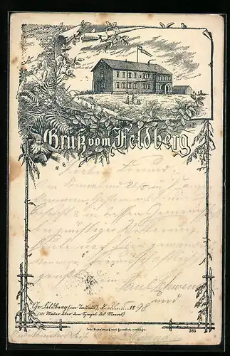 Lithographie Feldberg, Ansicht mit Gebäude