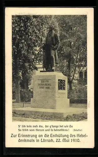 AK Lörrach, Hebel-Denkmal, Enthüllung 1910