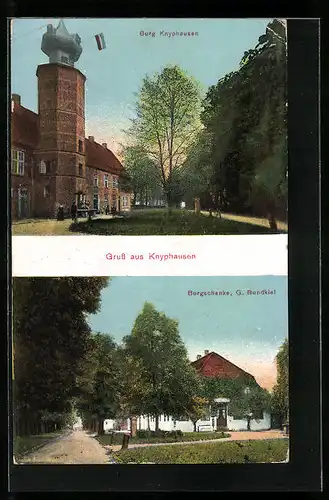 AK Knyphausen, Partie an der Burg, Gasthaus Burgschenke G. Bundkiel
