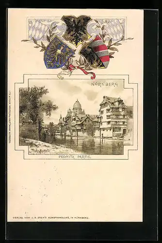 Präge-Lithographie Nürnberg, Pegnitz Partie, Wappen