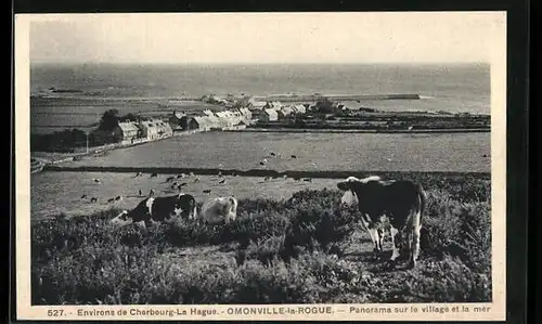 AK Omonville-la-Rogue, Panorama sur le Village et la Mer