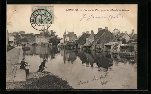 AK Saint-Lo, Vue sur la Vire, prise du Chemin de Halage