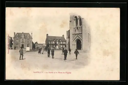 AK Sartilly, La Mairie et la Place de l`Eglise