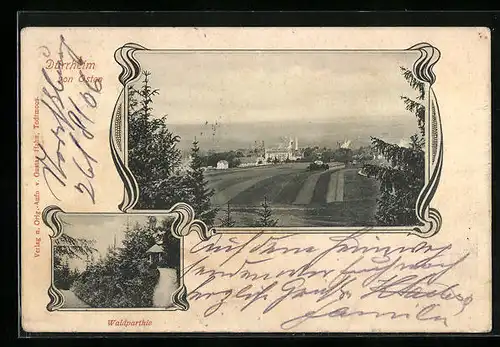 AK Dürrheim, Waldparthie, Ortsansicht von Osten