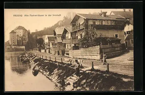AK Passau, Alte Fischerhäuser in der Innstadt