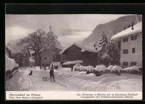 AK Oberaudorf, Ortspartie im Winter