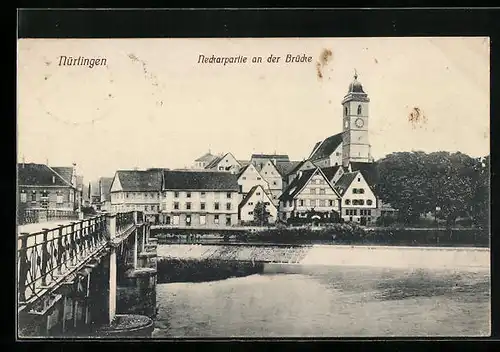 AK Nürtingen /Krs. Esslingen Baden-Württ., Neckarpartie an der Brücke