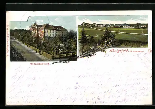 Lithographie Königsfeld /Schwarzwald, Mädchenanstalt, Panorama