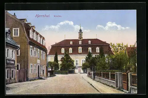 AK Herrnhut, Ortspartie mit Kirche