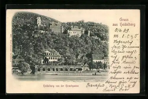 Relief-AK Heidelberg, Blick von der Hirschgasse