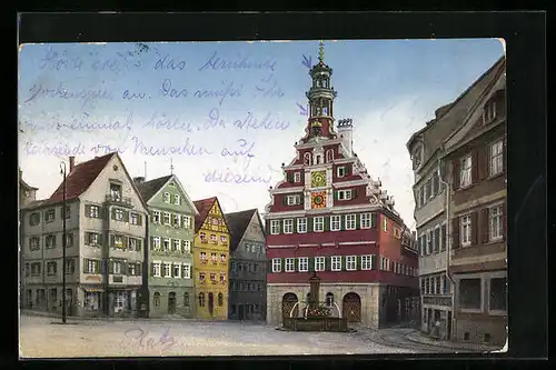 AK Esslingen a. Neckar, Marktplatz mit Brunnen