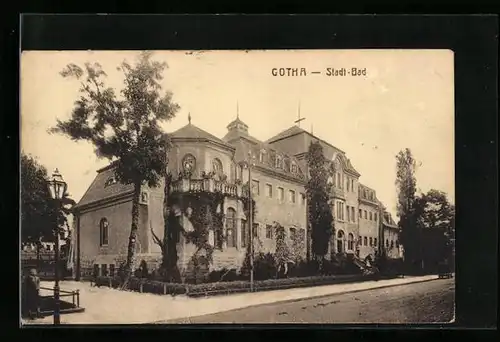AK Gotha, Blick auf das Stadt-Bad
