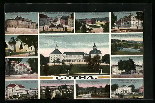 AK Gotha, Lindenauallee, Blick über den Stadtpark, Schloss Friedenstein