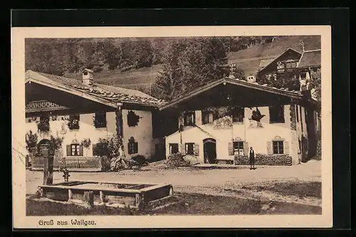 AK Wallgau, Ortspartie mit Häusern