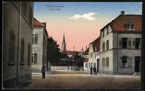 AK Germersheim, Lilienstrasse mit Blick auf Kirche