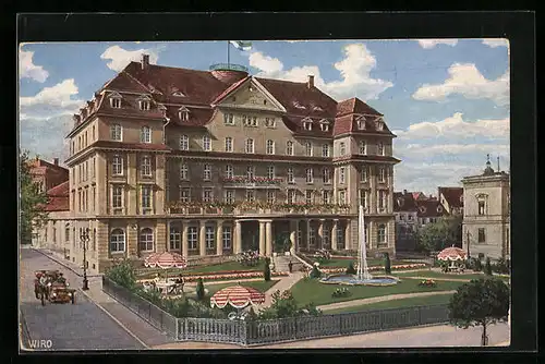 AK Gotha, Schloss-Hotel mit Gartenanlage und Springbrunnen