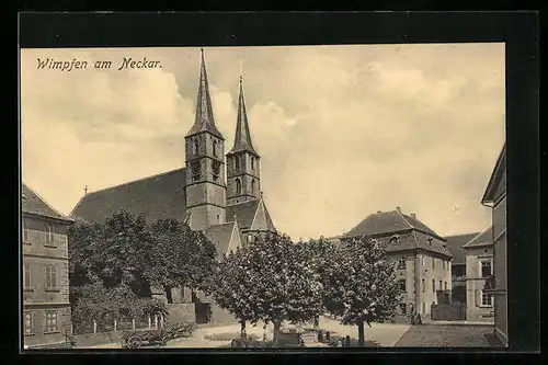 AK Wimpfen am Neckar, Ortspartie mit Kirche