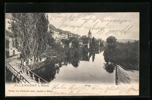 AK Bad Sooden-Allendorf /Werra, Uferpartie mit Kirche